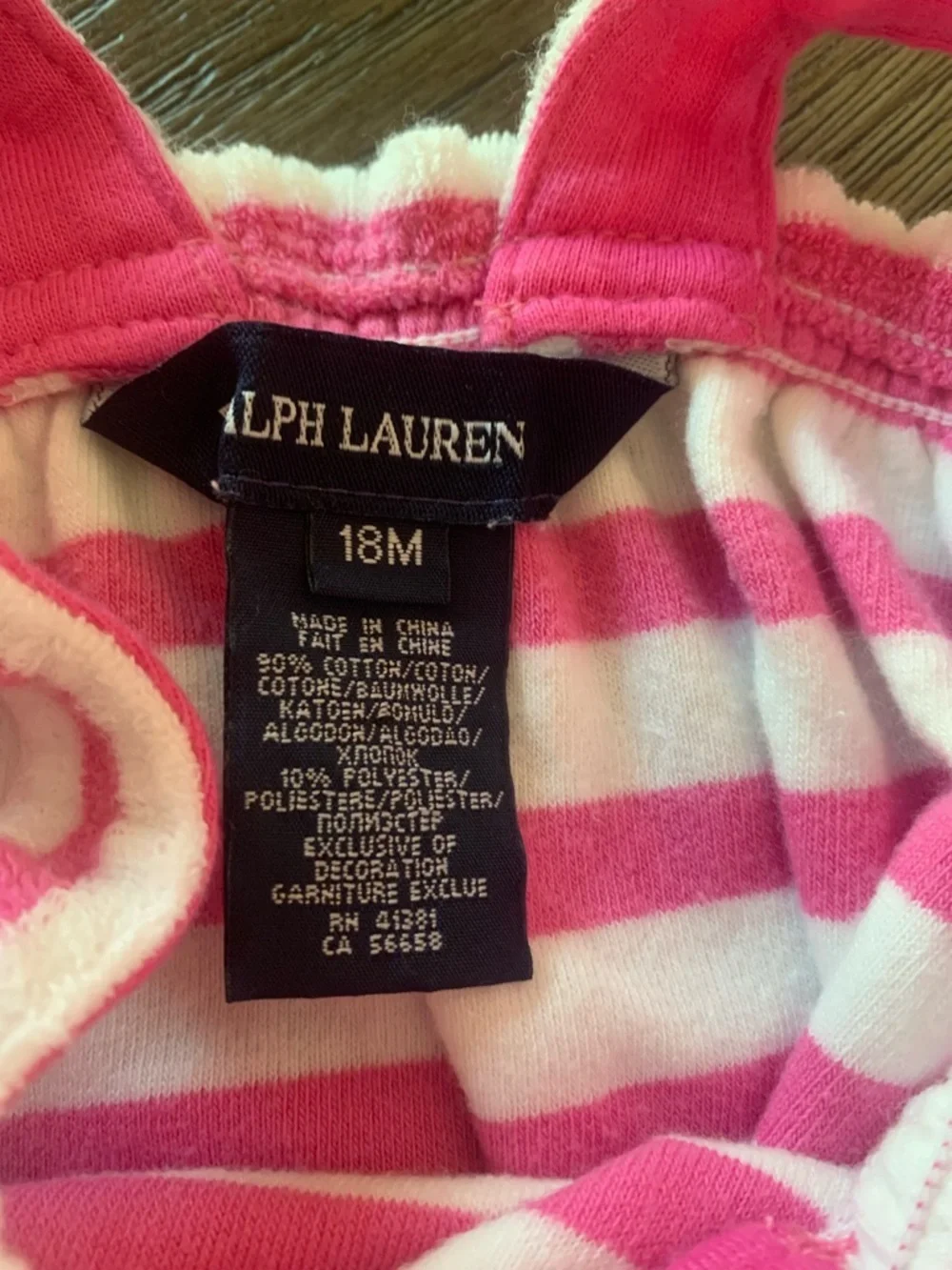 Ralph Lauren Baby Pink Stripe Terry Romper 18M Belted Pony Logo